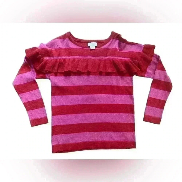 Kate Spade Pink and Red Metallic Ruffle Sweater Size 10 - Picture 1 of 10